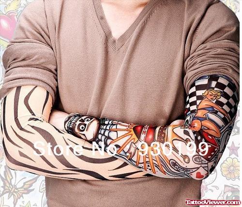 Colored Armband Tattoos On Both Sleeve