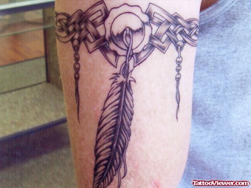 Amazing Grey Ink Feather Armband Tattoo