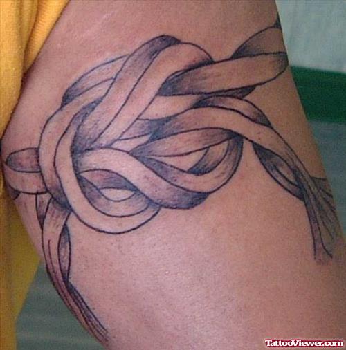 Grey Ink Armband Rope Tattoo On Bicep