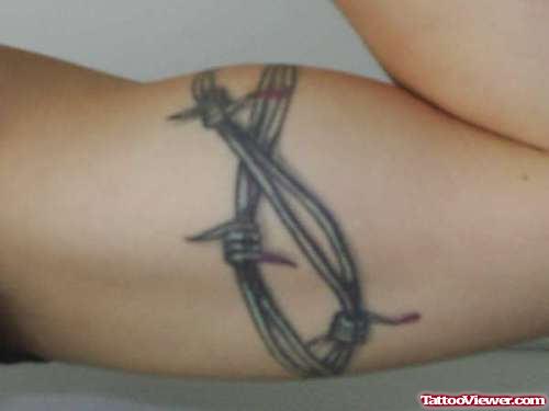 Grey Ink Barbed Wire Armband Tattoo On Bicep