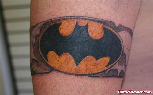 Black Ink Bat Armband Tattoo On Bicep