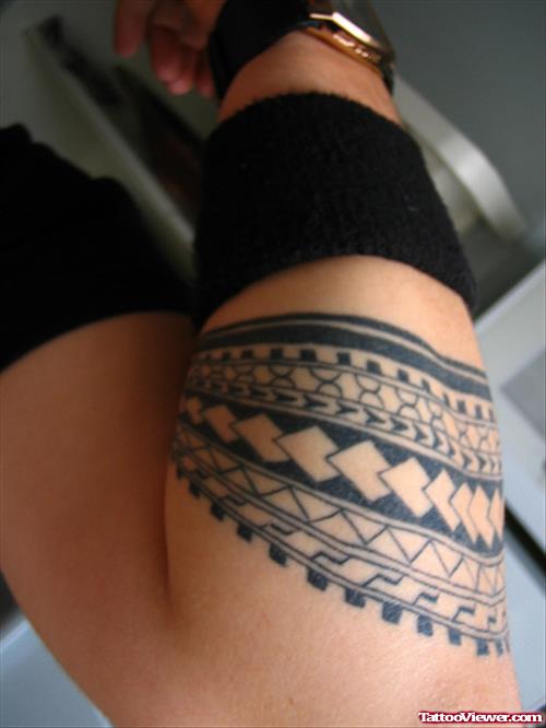 Polynesian Black Ink Armband Tattoo On Sleeve