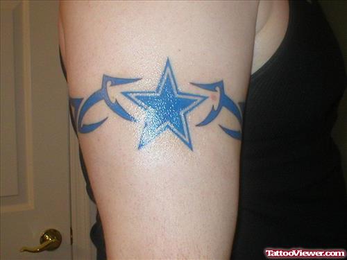 Blue Star and Tribal Armband Tattoo