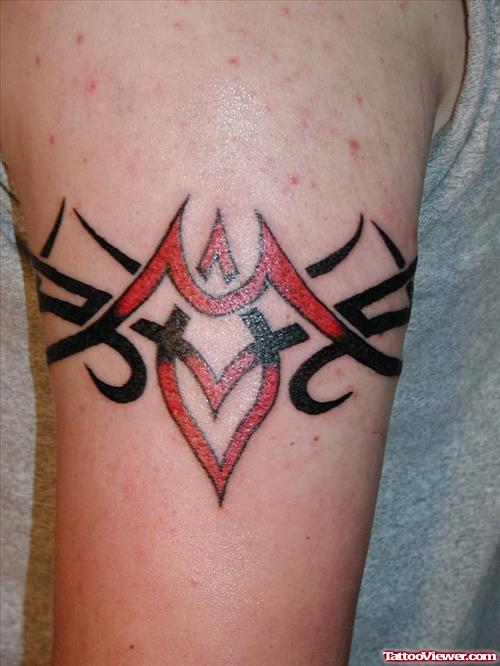 Red And Black Ink Tribal Armband Tattoo