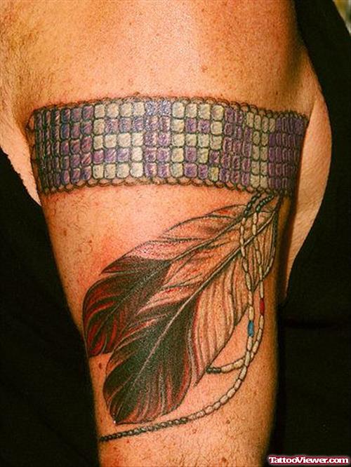 Grey Ink Feathers Armband Tattoo