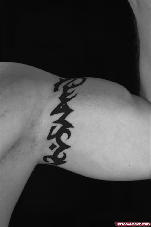 Black Tribal Armband Tattoo On Muscles