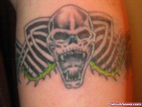 Grey Ink Skull Armband Tattoo