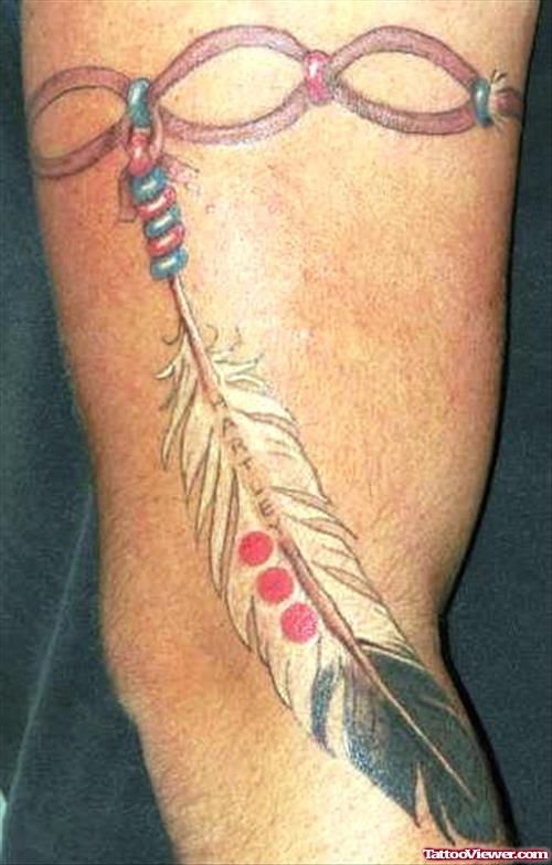Grey Ink Native American Feather Armband Tattoo