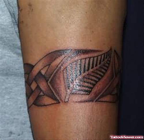 Grey Ink Feather Armband Tattoo
