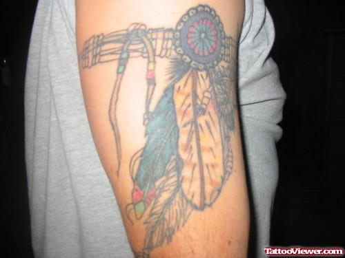 Color Native American Feathers Armband Tattoo