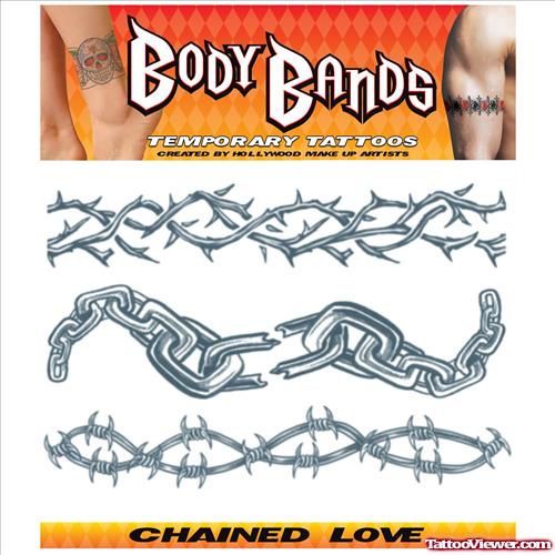 Grey Ink Chain And Barbed Wire Armband Tattoos Design