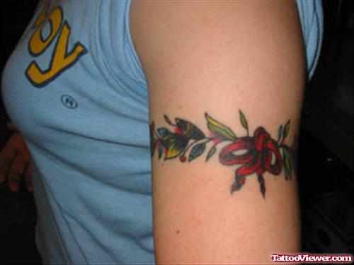 Color Armband Tattoo On Left Bicep