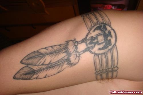 Cool Grey Ink Feather Armband Tattoo