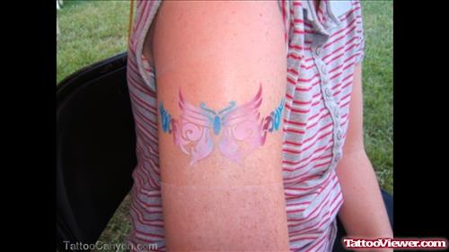 Blue and Pink Armband Tattoo
