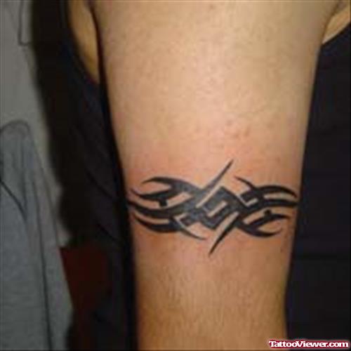 Black Tribal Armband Tattoo On Right Biceps