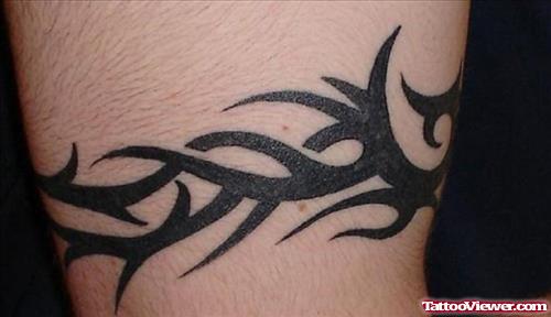 Awful Black Tribal Armband Tattoo On Muscles