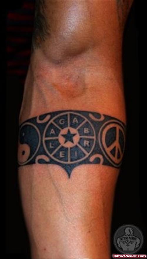 Amazing Black Ink Armband Tattoo On Left Arm
