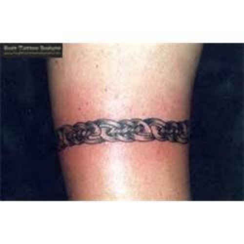 Grey Ink Armband Tattoo On Bicep