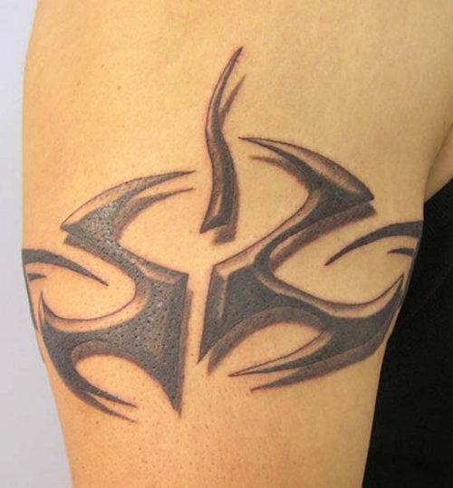 Grey Ink Tribal Armband Tattoo On Right Bicep