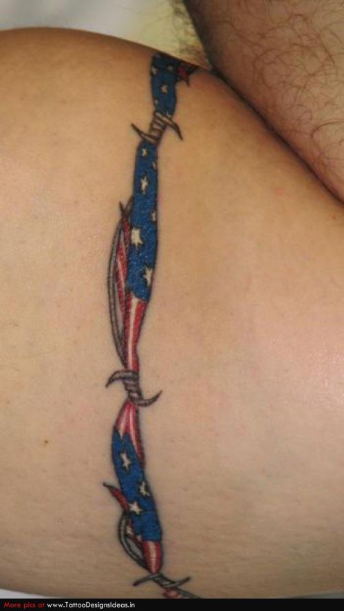 Colored Us Flag Barbed Wire Armband Tattoo