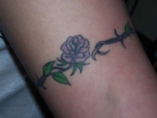 Flower And Barbedwire Armband Tattoo