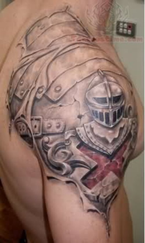 Armor Tattoo On Right Shoulder For Men