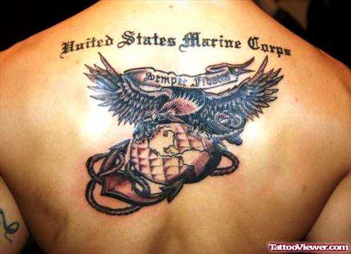 USMc Eagle Army Tattoo On Upperback