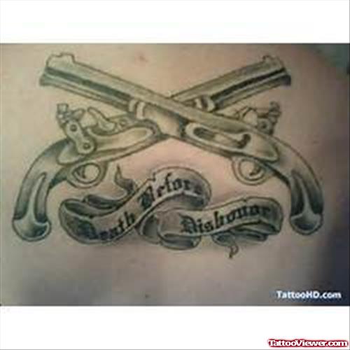 Grey Ink Army Guns Tattoo On chest