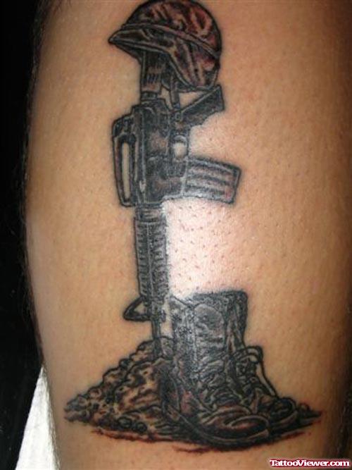 Dark Ink Army Tattoo On Half Sleeve