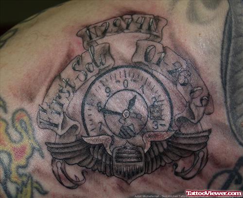 Cool Grey Ink Army Tattoo On Back