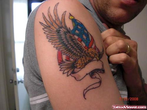 Us Flag And Eagle Army Tattoo On Right Bicep