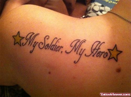Stars And Army Tattoo On Back