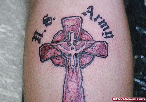 Cross And US Army Tattoo