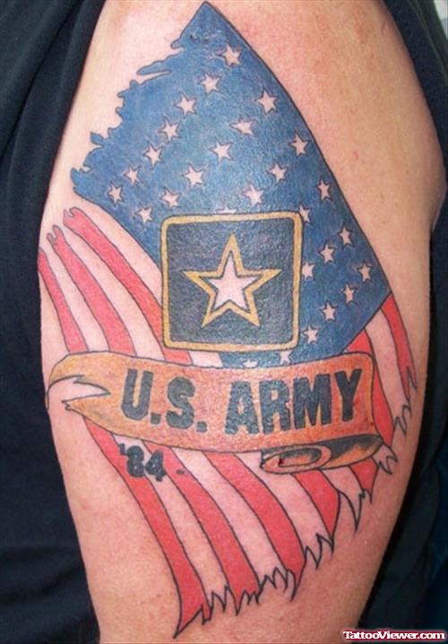 Colored U.S Army Tattoo On Half Sleeve
