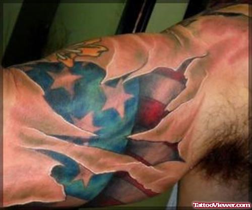 Color Ink Army Flag Tattoo On Bicep