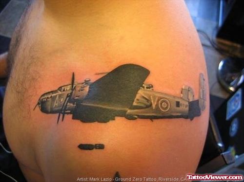 Army Plane Tattoo On Left Shoulder