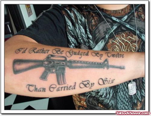 Army Gun Tattoo On Man Right Arm
