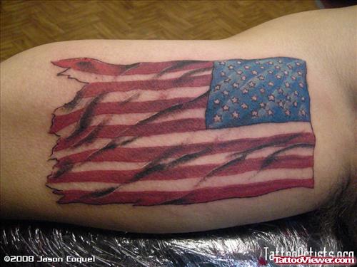 Us Army Flag Tattoo On Muscles