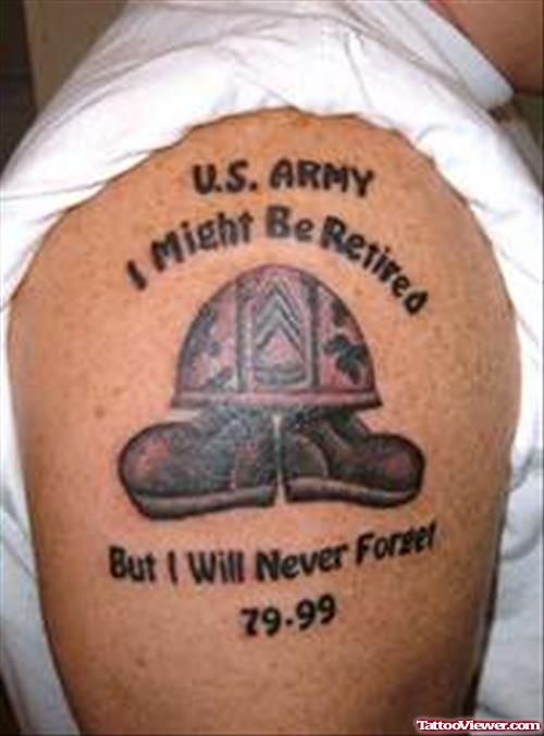 Memorial Army Tattoo On Right Shoulder
