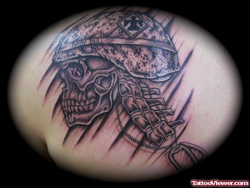 Grey Ink Soldier Skull Army Tattoo Design
