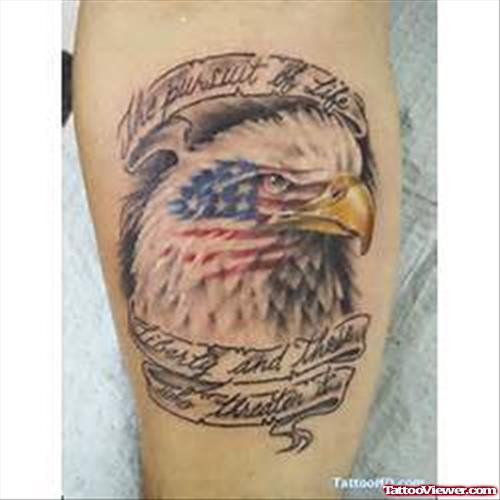 Grey Ink Banners and Eagle Head Army Tattoo