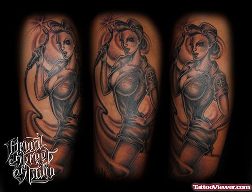 Grey Ink Army Pin Up Girl Tattoo