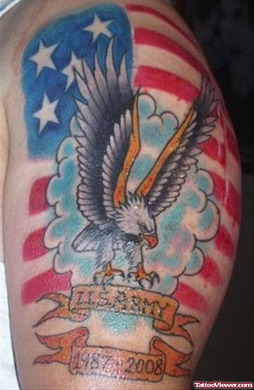 Colored Flying Eagle and Army Tattoo