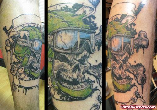 Colored Army Skull Tattoo On Sleeve