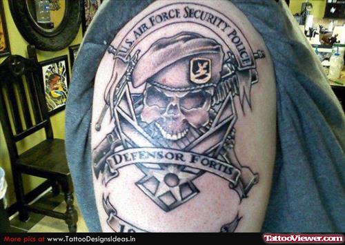 Best Grey Ink Army Tattoo On Right Shoulder
