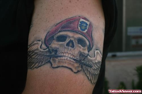 Winged Skull Army Tattoo