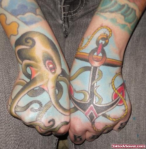 Navy Army Tattoo On Hands