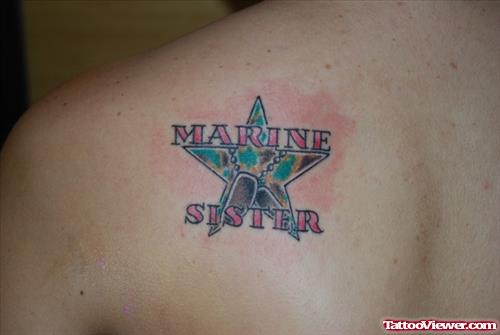 Marine Sister Army Tattoo On Back Shoulder