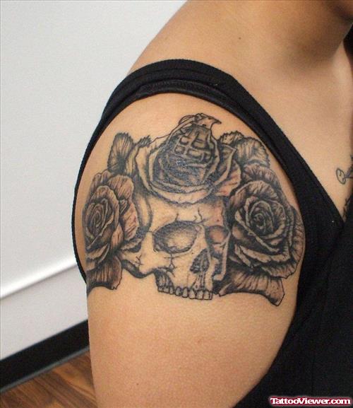 Grey Rose Flowers And Army Tattoo