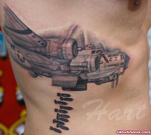 Grey Ink Army Rocket Tattoo On Side Rib